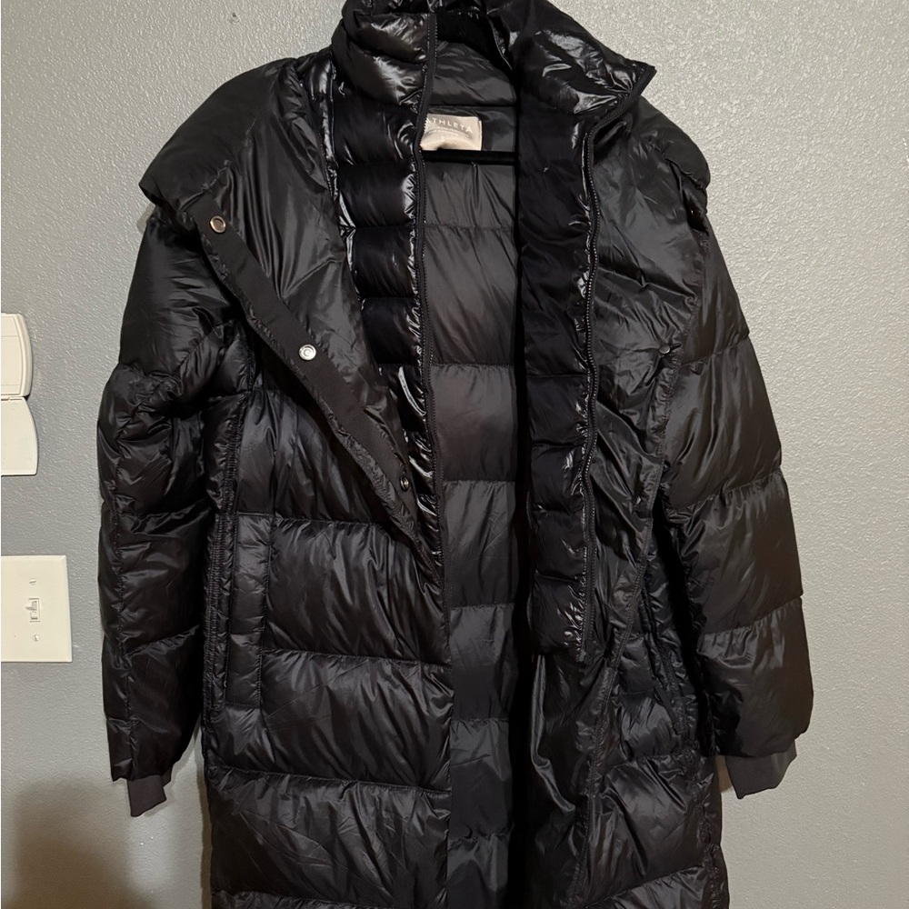 Athleta Shiny Black Puffer Coat